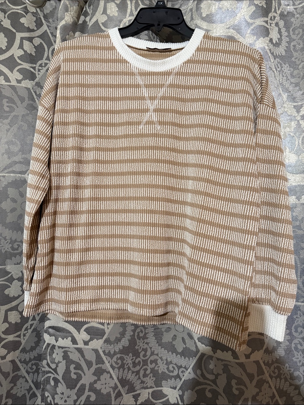 NWOT Women's Crewneck Striped Sweater - Tan & Cream